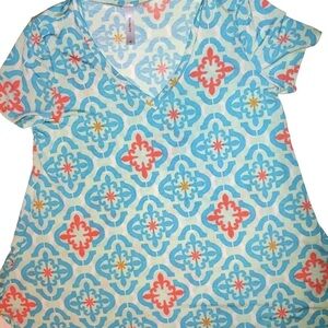 Honeyme V-Neck Geometric Print Top S